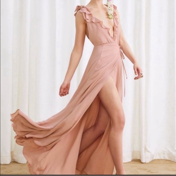 REFORMATION Blush Maxi Flowy Cocktail Special Event Wrap Dress size XS - Picture 1 of 15